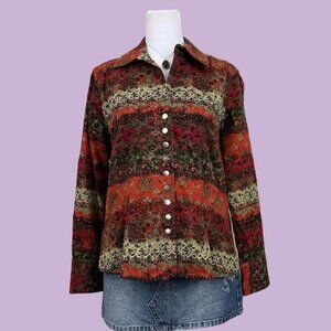 striped floral boho whimsygoth grunge button top